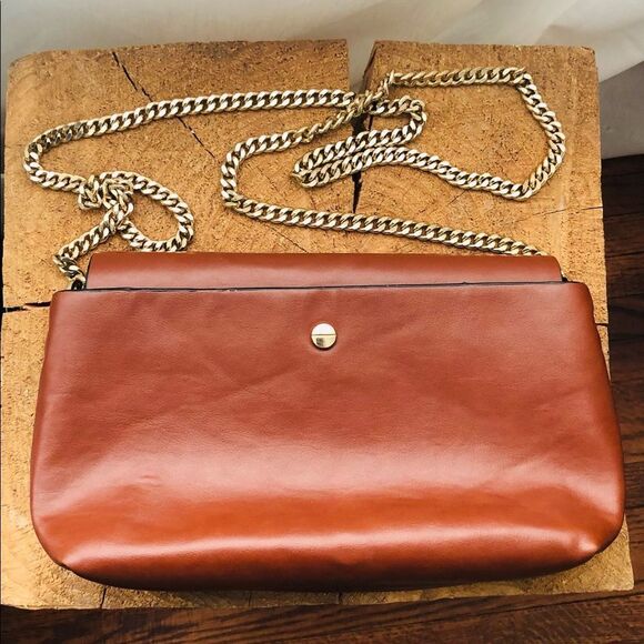 Zara Trafaluc Cognac Colour Crossbody Purse W/ Gold Chain - Picture 3 of 5